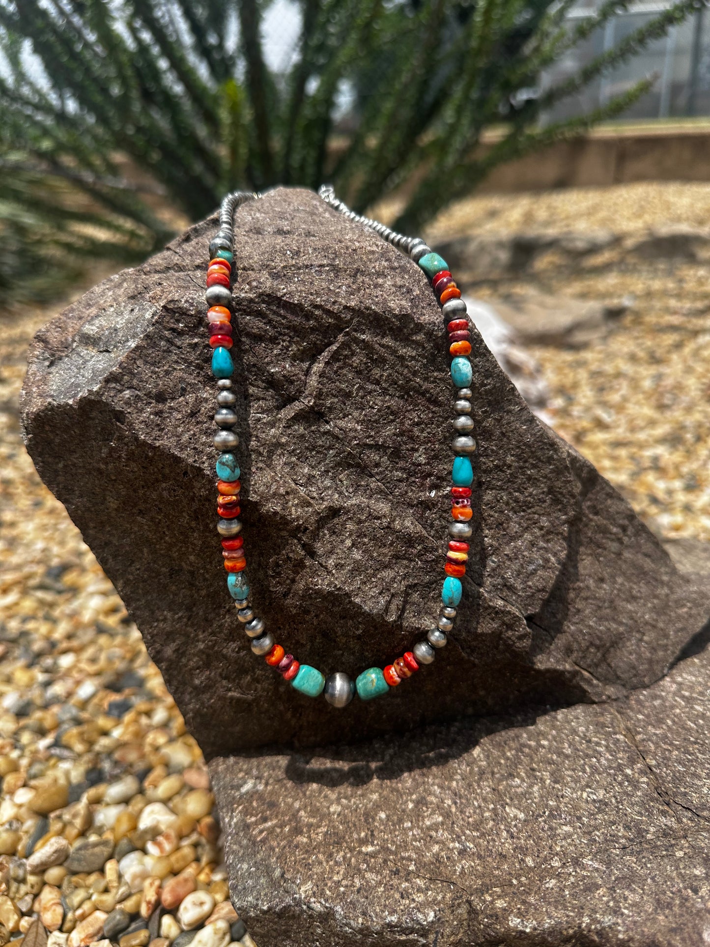 Turquoise, Spiny and Pearls Necklace