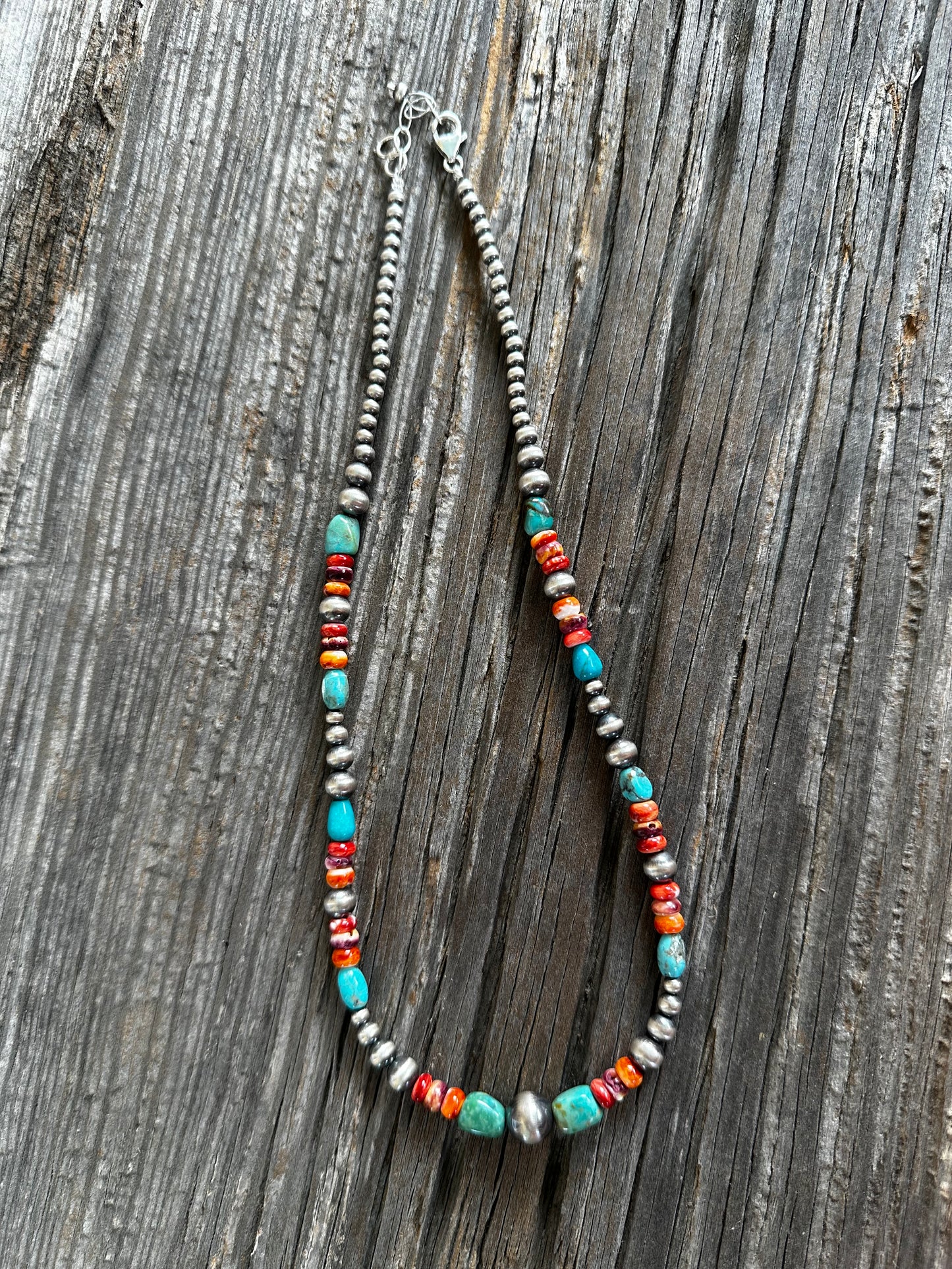 Turquoise, Spiny and Pearls Necklace
